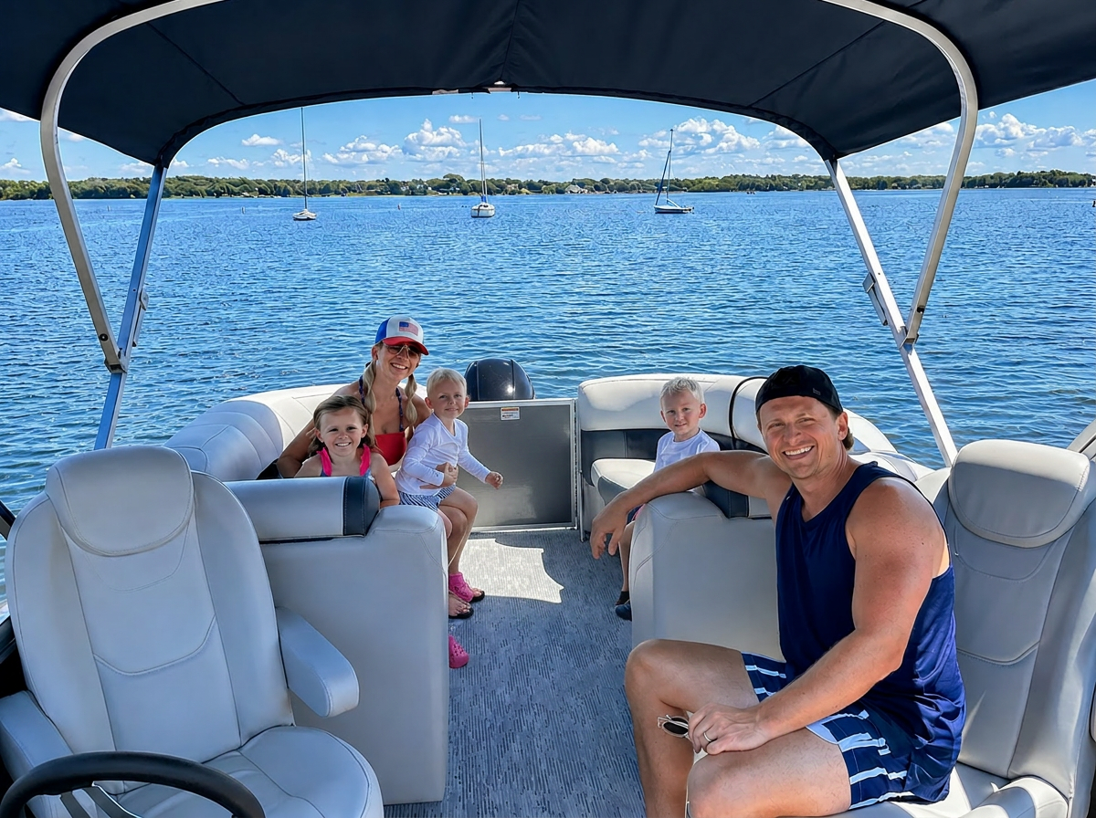 Real family enjoying our pontoon on White Bear Lake